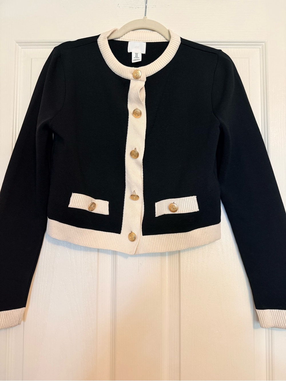 H&M Black Jacket with Cream Trim and Gold Buttons
